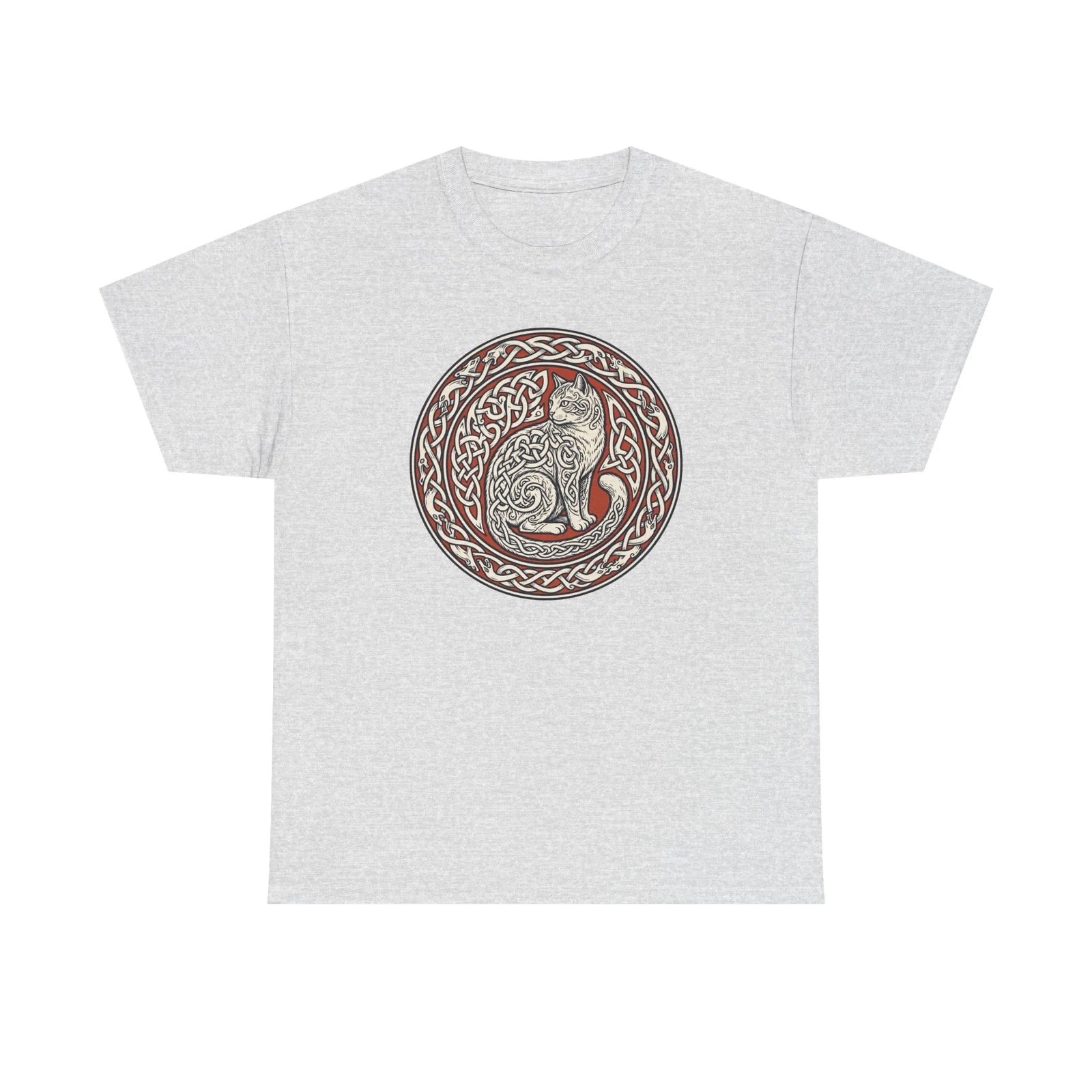 Norse Knotwork Cat Freyja T-Shirt - Heavy Cotton Classic Fit Tee - Unisex White