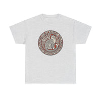 Norse Knotwork Cat Freyja T-Shirt - Heavy Cotton Classic Fit Tee - Unisex White