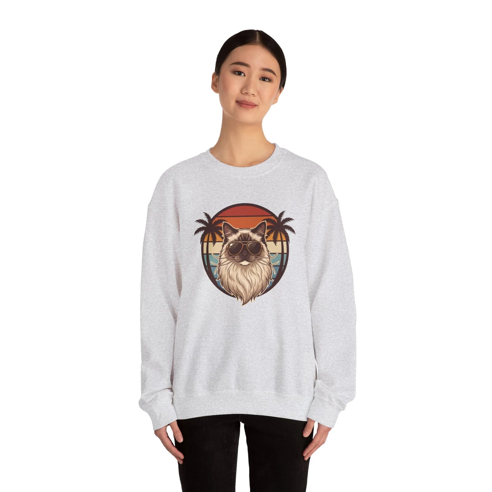 Ragdoll Cool Cat 70s Sunset Aviators Sweatshirt - Classic Fit Midweight Crewneck - Unisex White