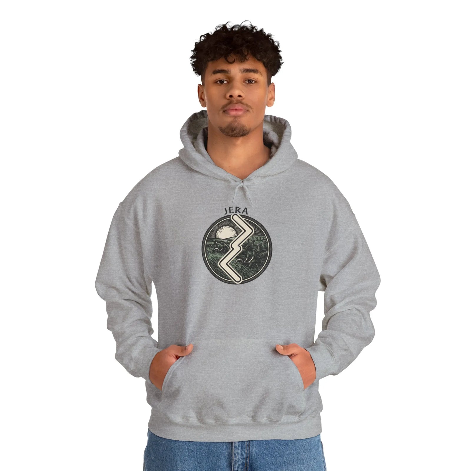 Jera Harvest Rune Graphic Hoodie - Heavy Blend Fleece Pullover - Unisex White