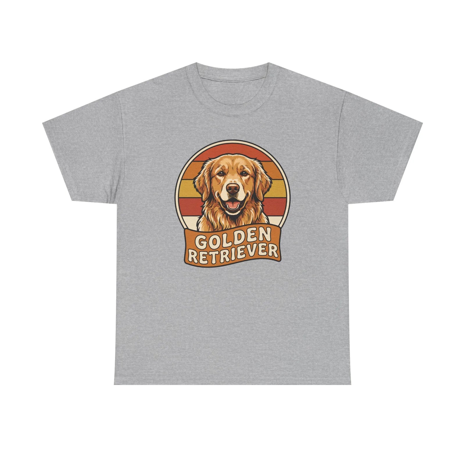 Golden Retriever Retro 70s Sunset T-Shirt - Heavy Cotton Classic Fit Tee - Unisex White