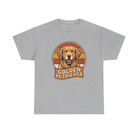 Golden Retriever Retro 70s Sunset T-Shirt - Heavy Cotton Classic Fit Tee - Unisex White