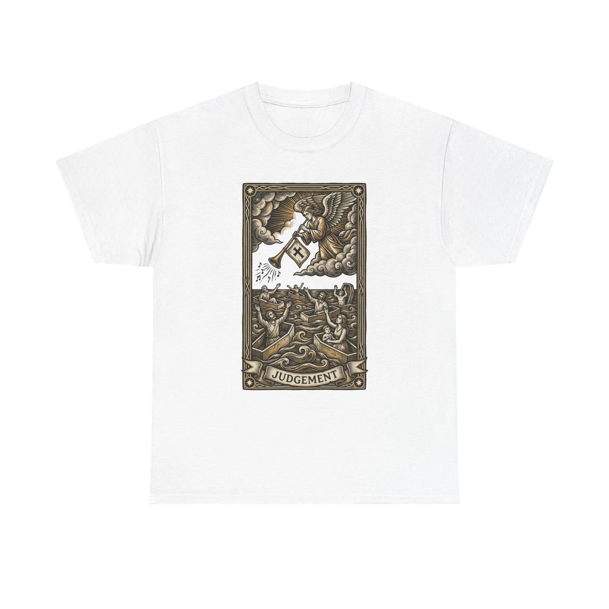 Judgement Angel Graphic T-Shirt - Heavy Cotton Classic Fit Tee - Unisex White