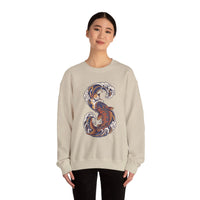 Koi Rider Ukiyo-e Samurai Cats Sweatshirt - Heavy Blend Fleece Crewneck - Unisex Ash
