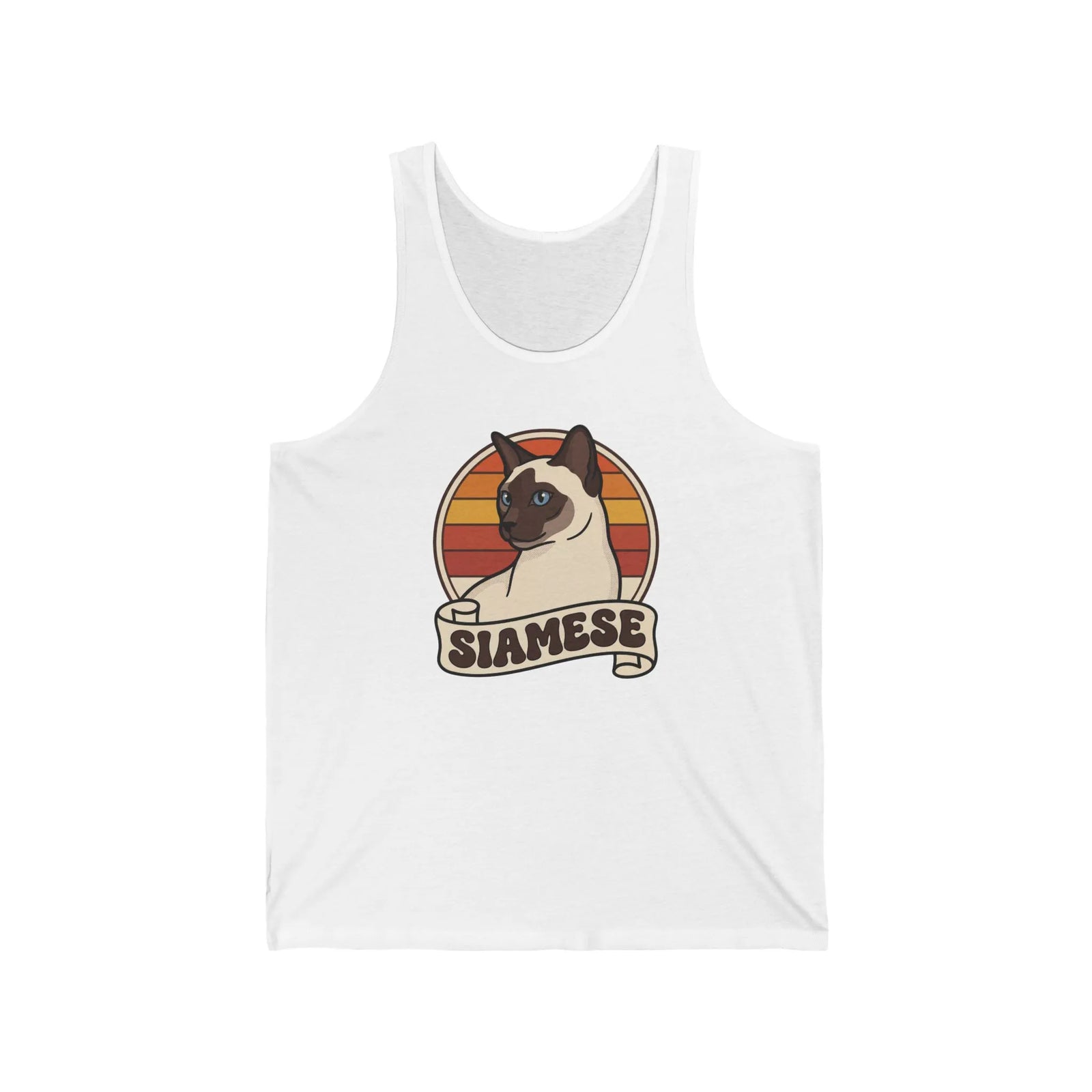 Retro 70s Sunset Siamese Cat Tank Top - Soft Lightweight Combed Cotton Tank - Unisex White