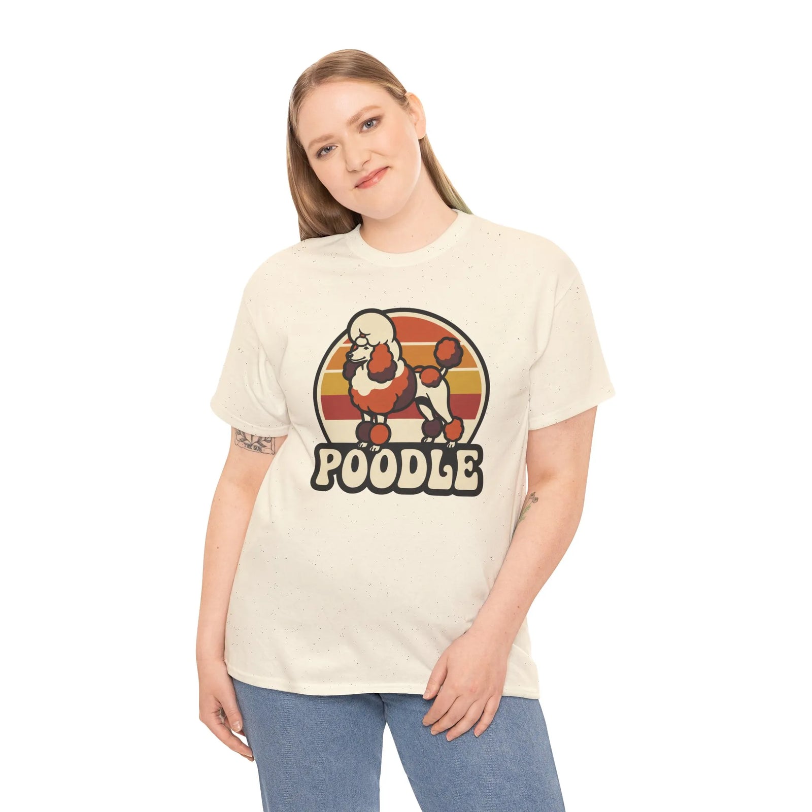 Poodle Retro 70s Sunset T-Shirt - Heavy Cotton Classic Fit Tee - Unisex White