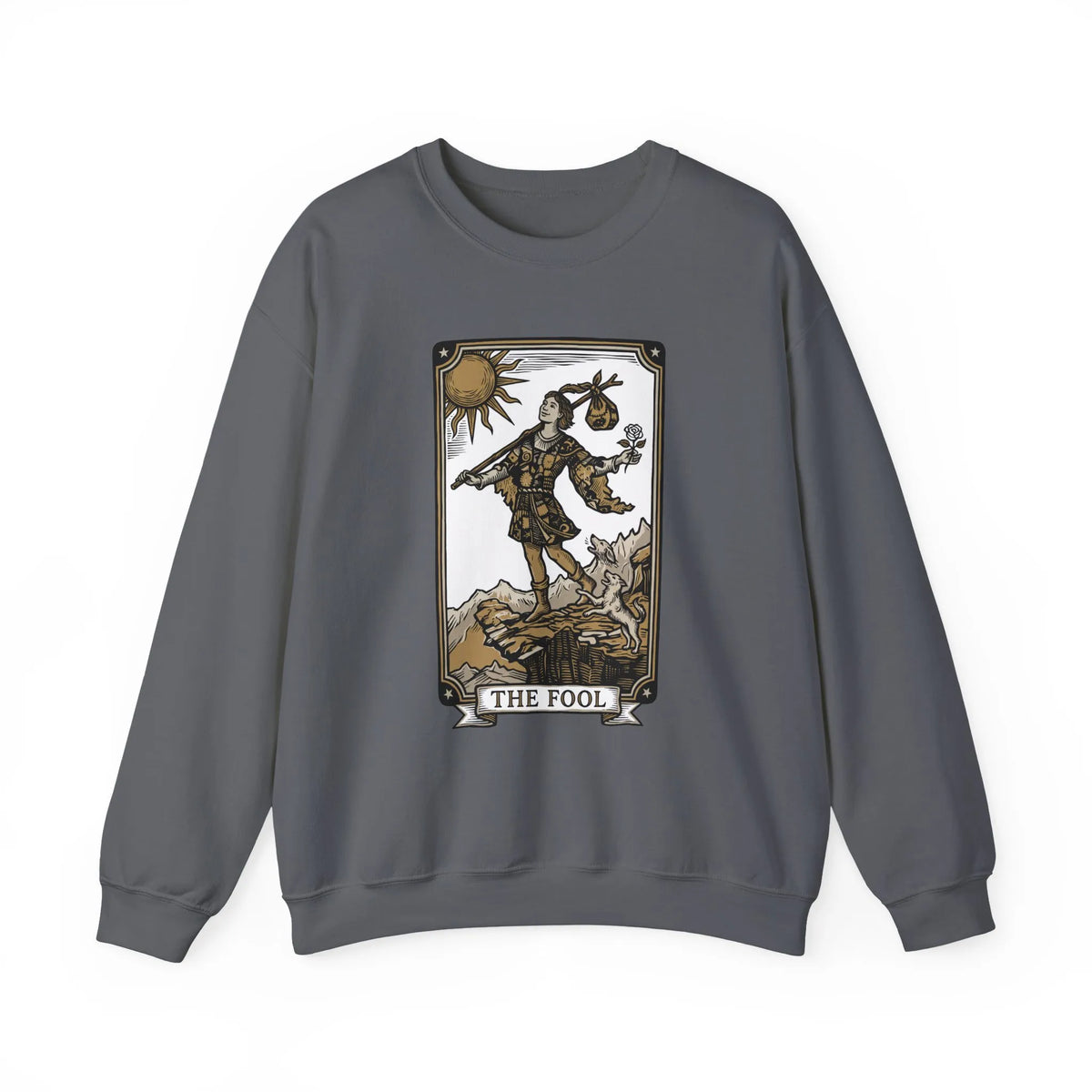 The Fool Tarot Card Graphic Sweatshirt - Heavy Blend Crewneck Fleece - Unisex White