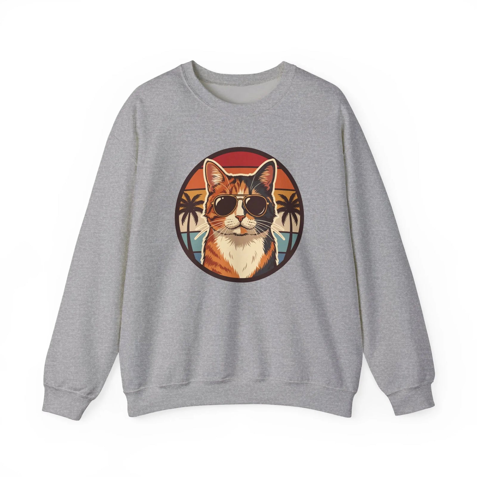 Calico Cool Cats 70s Sunset Aviators Sweatshirt - Medium Heavyweight Fleece Crewneck - Unisex White