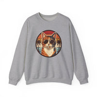 Calico Cool Cats 70s Sunset Aviators Sweatshirt - Medium Heavyweight Fleece Crewneck - Unisex White