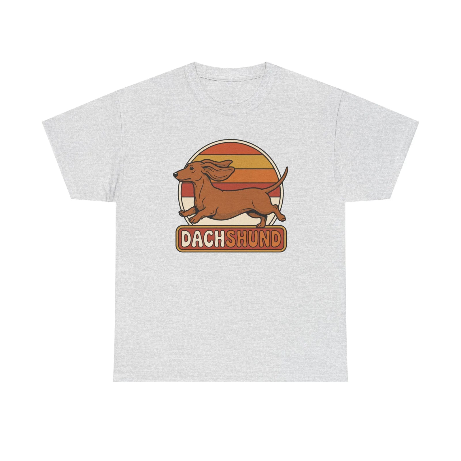 Dachshund Retro 70s Sunset Graphic T-Shirt - Heavy Cotton Classic Fit Tee - Unisex White
