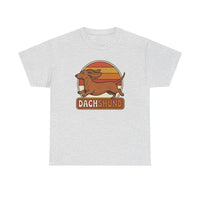 Dachshund Retro 70s Sunset Graphic T-Shirt - Heavy Cotton Classic Fit Tee - Unisex White
