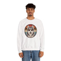 Siberian Husky 70s Sunset Aviators Sweatshirt - Heavyweight Cotton Blend Crewneck - Unisex White