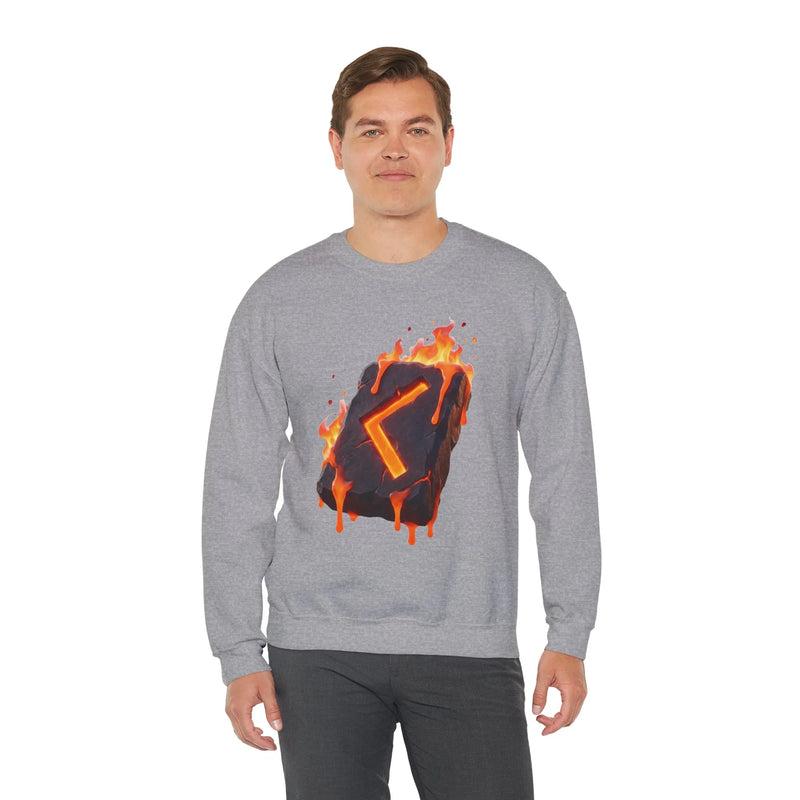 Kenaz Rune Fire Graphic Sweatshirt - Heavy Blend Fleece Crewneck - Unisex White
