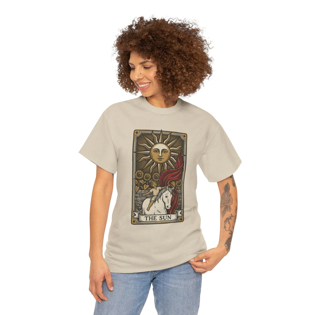 Tarot The Sun Card T-Shirt - Medium Weight 100% Cotton Tee - Unisex White