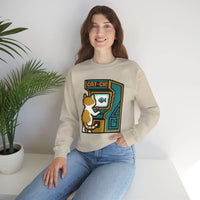 Arcade Night Pixel Gaming Cats Sweatshirt - Heavy Blend Fleece Crewneck - Unisex White