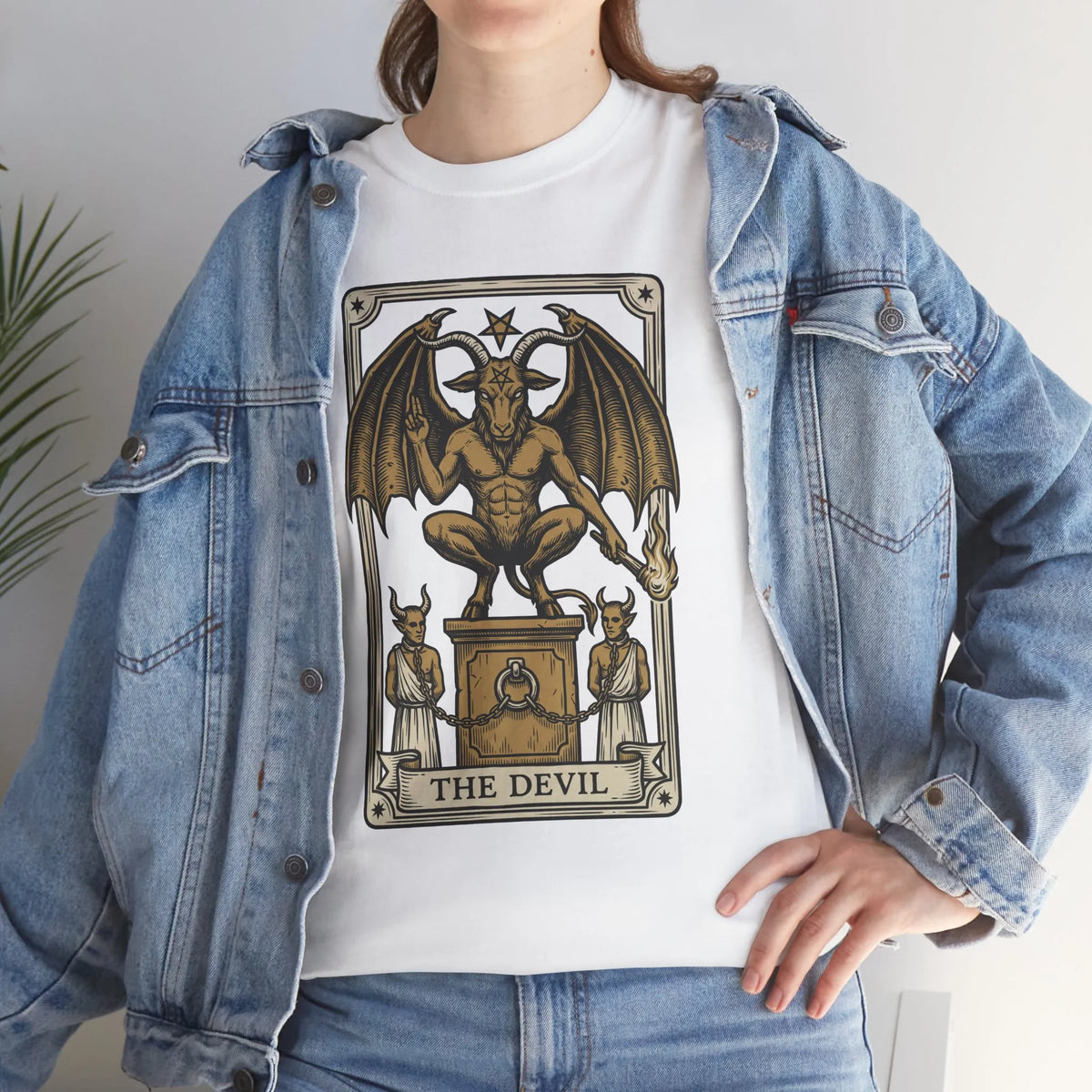The Devil Tarot Card Graphic T-Shirt - Heavy Cotton Classic Fit Tee - Unisex White