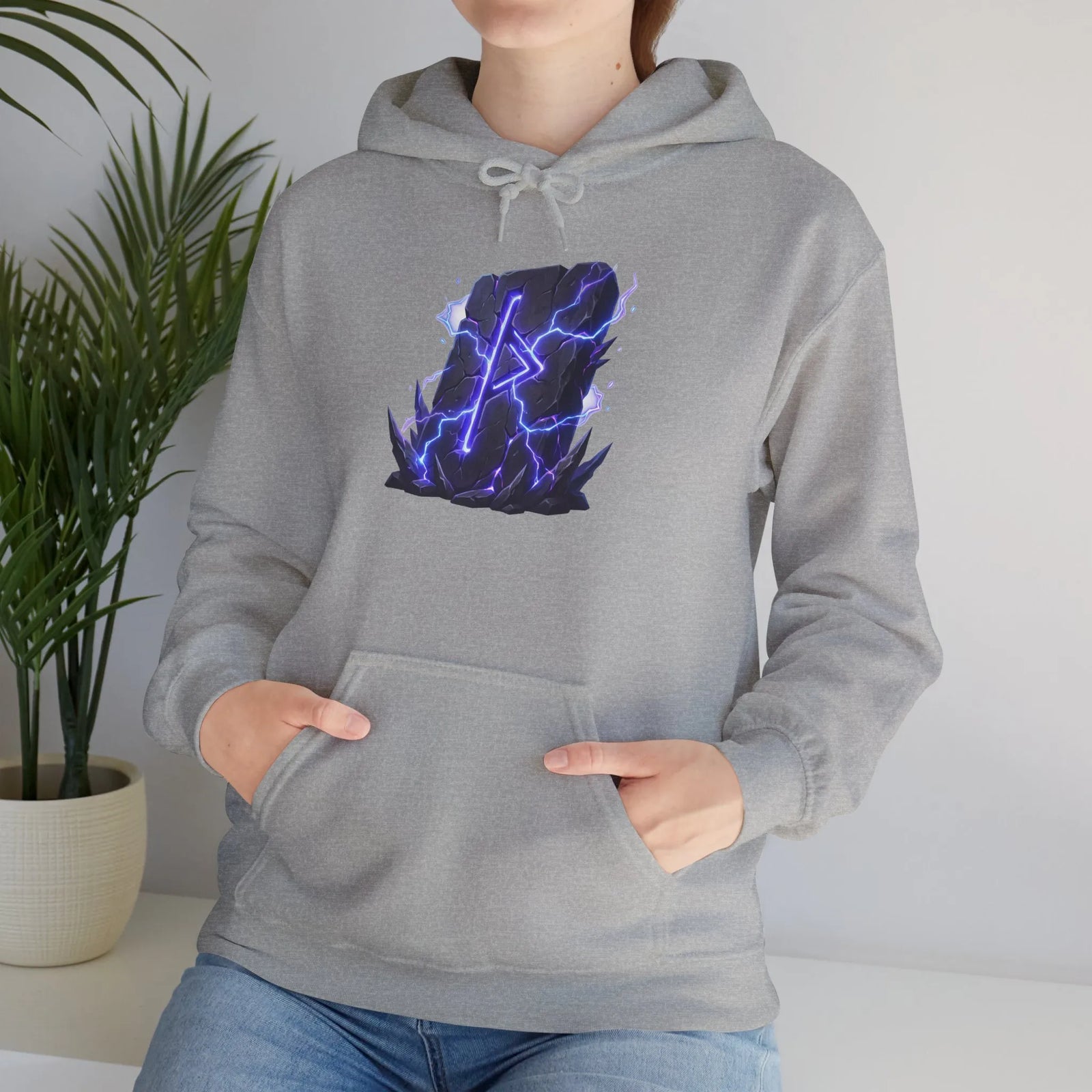Thurisaz Rune Lightning Graphic Hoodie - Heavy Blend Fleece Pullover - Unisex White