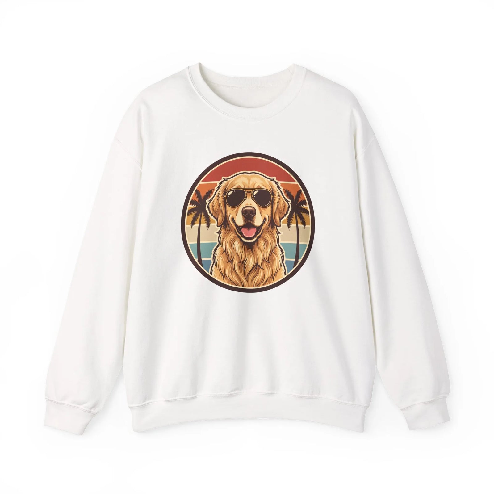 Golden Retriever Sunset Sweatshirt - Heavy Blend Cotton Poly Crewneck - Unisex White
