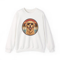 Golden Retriever Sunset Sweatshirt - Heavy Blend Cotton Poly Crewneck - Unisex White