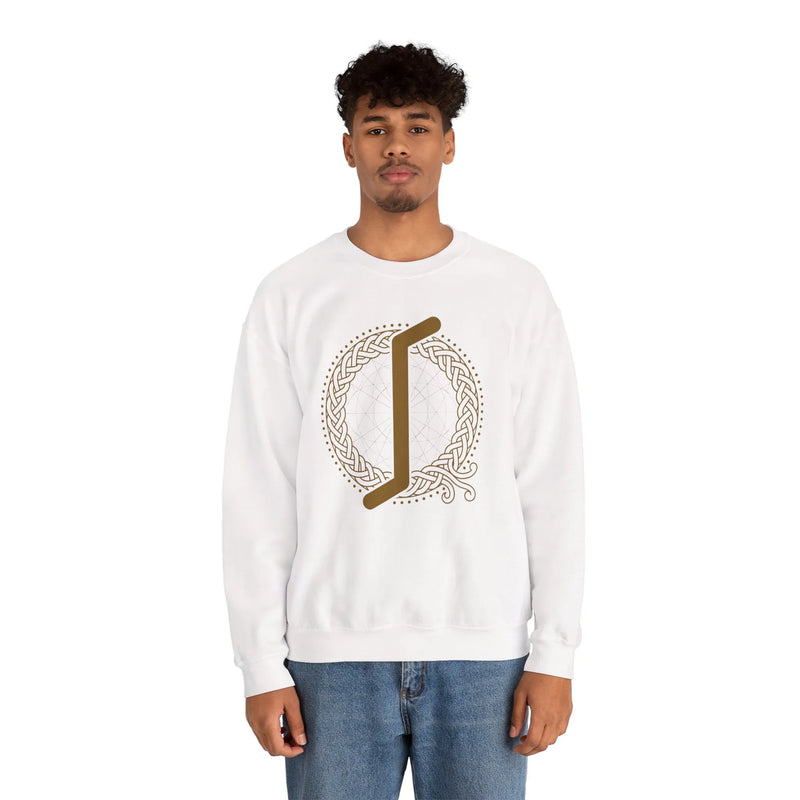 Eihwaz Yew Rune Symbol Sweatshirt - Heavy Blend Fleece Crewneck - Unisex Ash