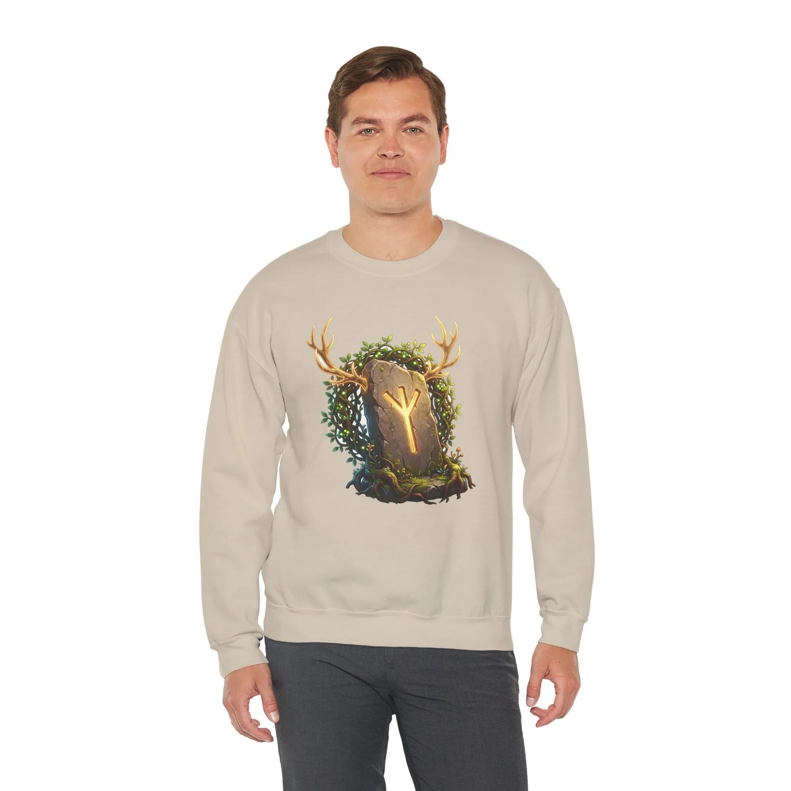 Elhaz Rune Antler Graphic Sweatshirt - Heavy Blend Fleece Crewneck - Unisex White
