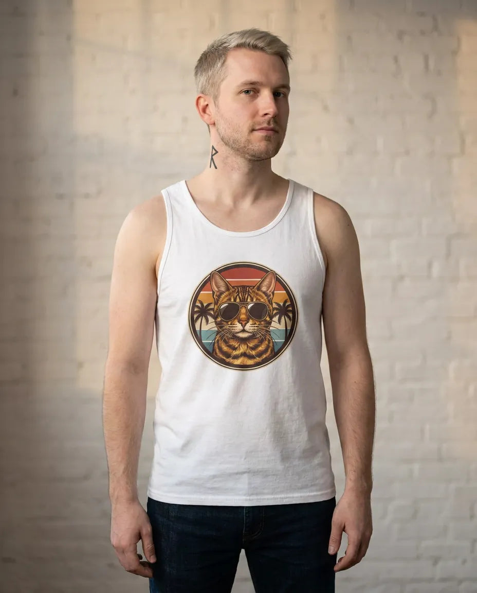 Cool Cat 70s Sunset Aviators Tank Top - Soft Lightweight Jersey Knit - Unisex Athletic Heather