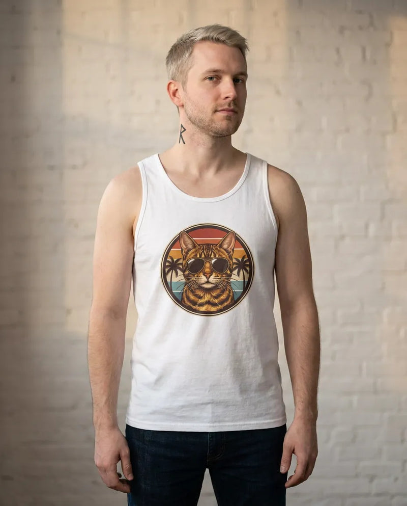 Cool Cat 70s Sunset Aviators Tank Top - Soft Lightweight Jersey Knit - Unisex Athletic Heather
