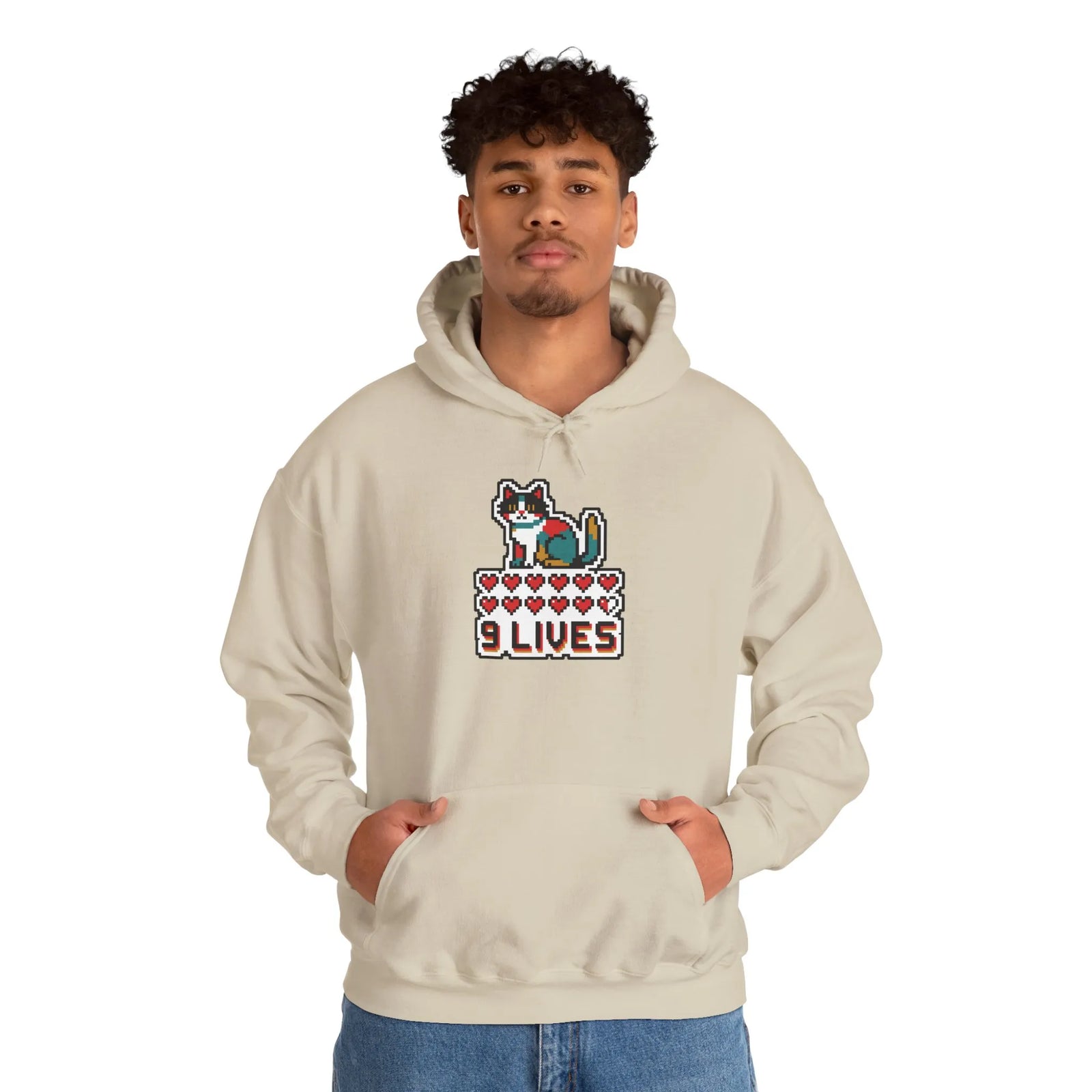 8-Bit Pixel Gaming Cats Hoodie - Heavy Blend Cotton Blend Fleece Pullover - Unisex White