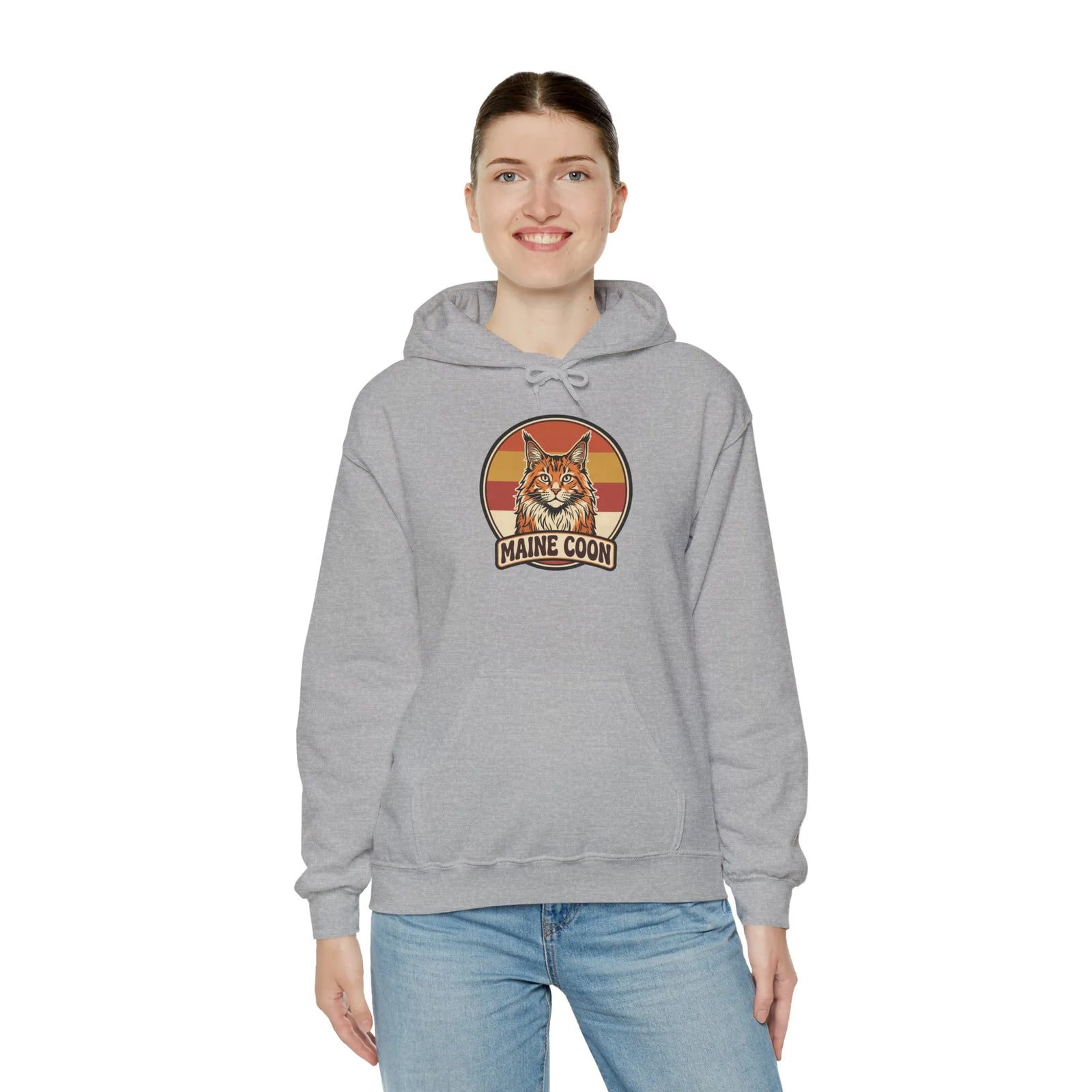 Maine Coon Retro 70s Sunset Hoodie - Soft Cotton Poly Blend Pullover - Unisex White