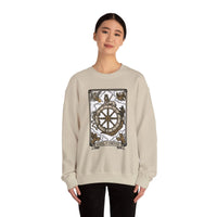 Wheel of Fortune Tarot Card Sweatshirt - Heavy Blend Crewneck Fleece - Unisex White