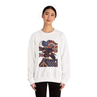 Ninja Cat Ukiyo-e Samurai Sweatshirt - Soft Heavyweight Fleece Crewneck - Unisex White