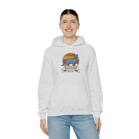 Russian Blue Cat Retro Sunset Hoodie - Heavy Blend Cotton Blend Pullover - Unisex White