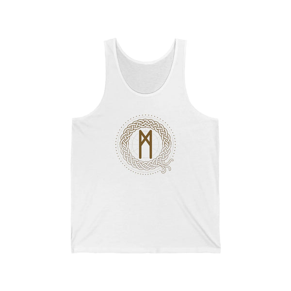 Mannaz Rune Symbol Graphic Tank Top - Lightweight Combed Cotton Retail Fit - Unisex White