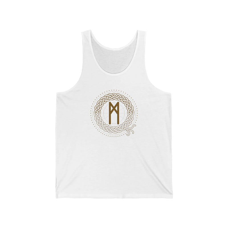 Mannaz Rune Symbol Graphic Tank Top - Lightweight Combed Cotton Retail Fit - Unisex White