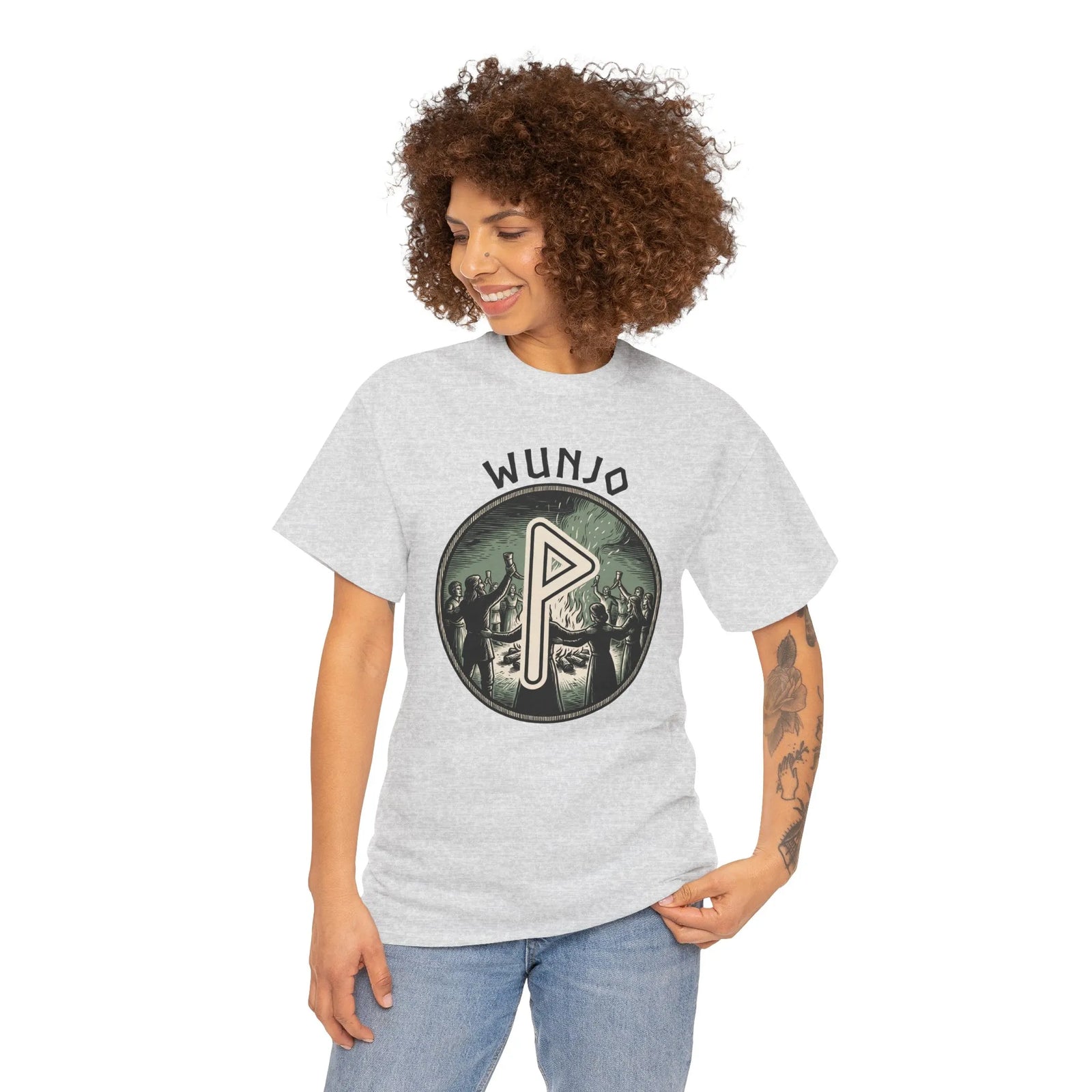 Wunjo Rune Joy Celebration T-Shirt - Heavy Cotton Classic Fit Crewneck - Unisex White