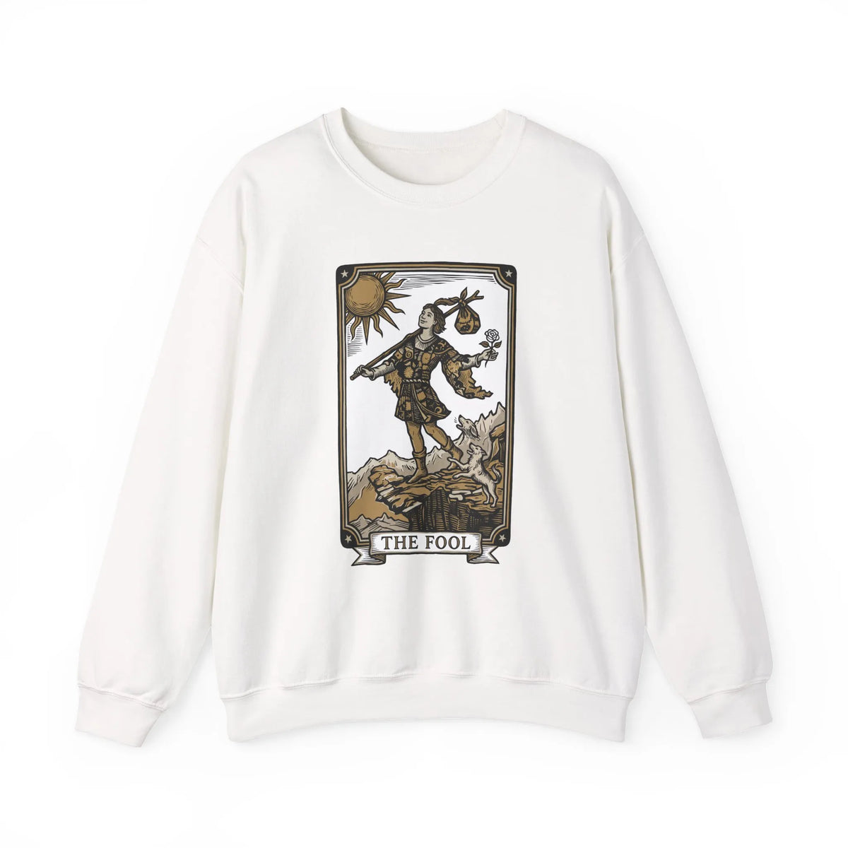 The Fool Tarot Card Graphic Sweatshirt - Heavy Blend Crewneck Fleece - Unisex White