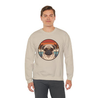 Pug Aviator Dog 70s Sunset Sweatshirt - Heavy Blend Fleece Crewneck - Unisex White