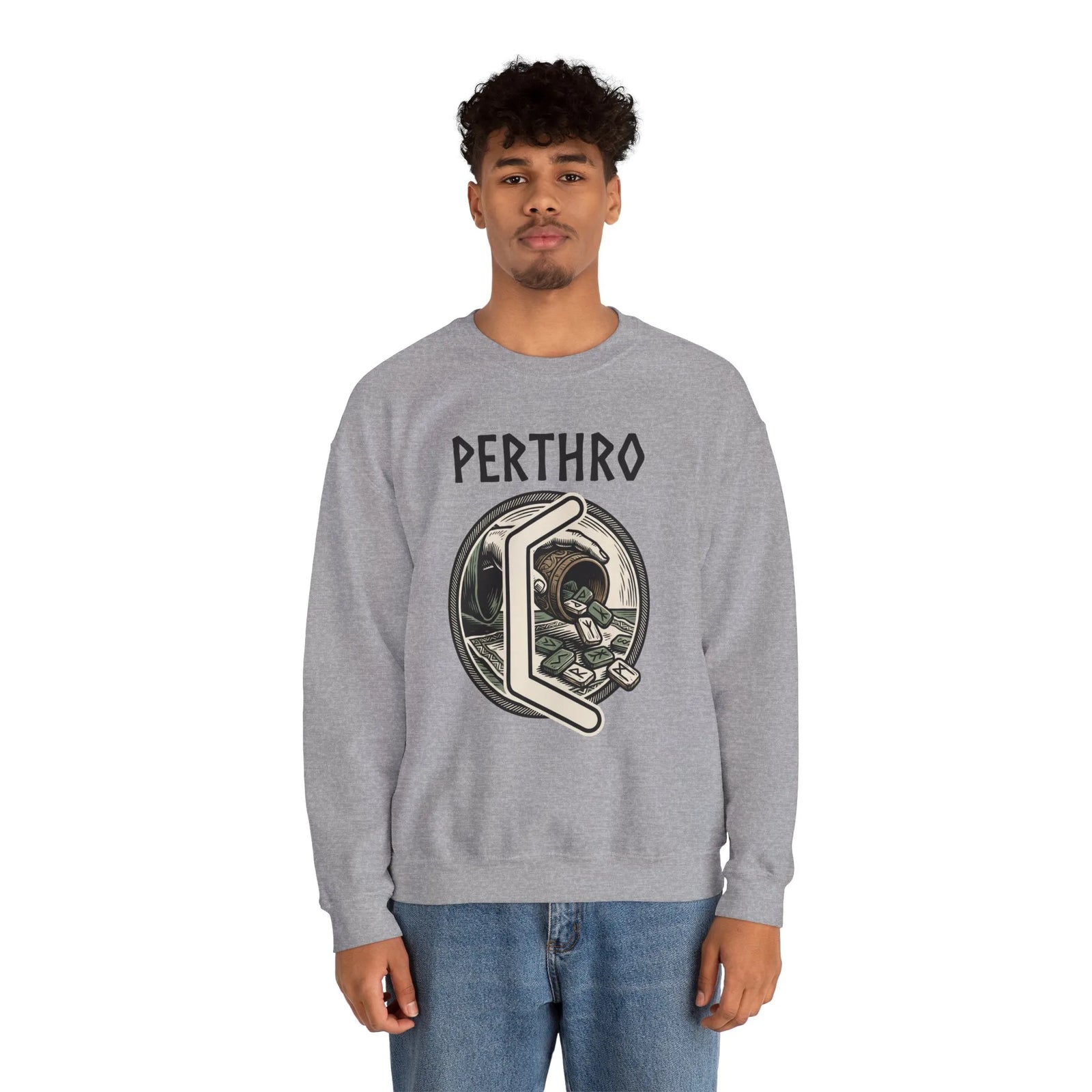 Perthro Rune Lot Cup Graphic Sweatshirt - Heavy Blend Fleece Crewneck - Unisex White