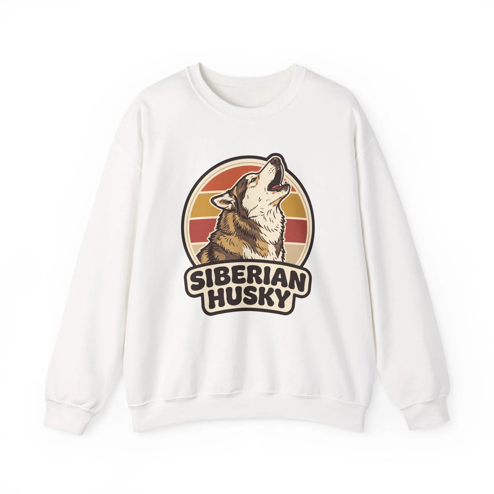 Siberian Husky Retro Sunset Sweatshirt - Heavy Blend Fleece Crewneck - Unisex White