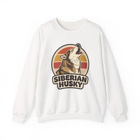 Siberian Husky Retro Sunset Sweatshirt - Heavy Blend Fleece Crewneck - Unisex White