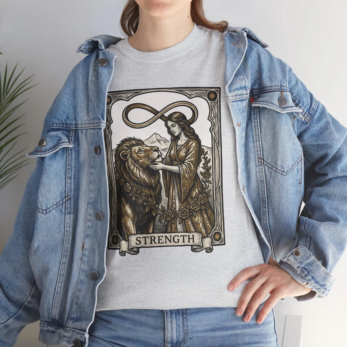 Tarot Strength Card Graphic T-Shirt - Heavy Cotton Classic Fit Crewneck - Unisex White