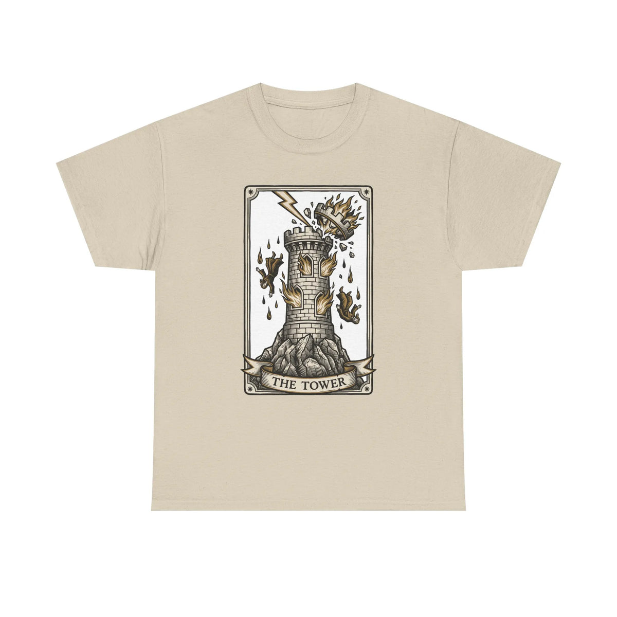 The Tower Tarot Card Graphic T-Shirt - Heavy Cotton Classic Fit Tee - Unisex White