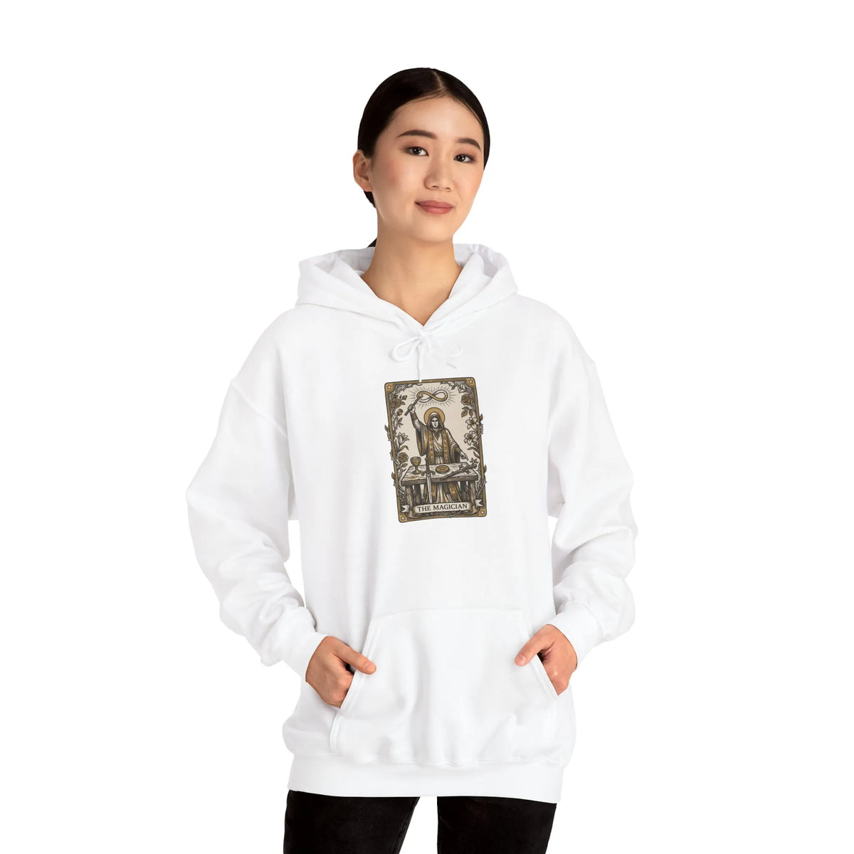 The Magician Tarot Card Hoodie - Cozy Fleece Pullover - Unisex White