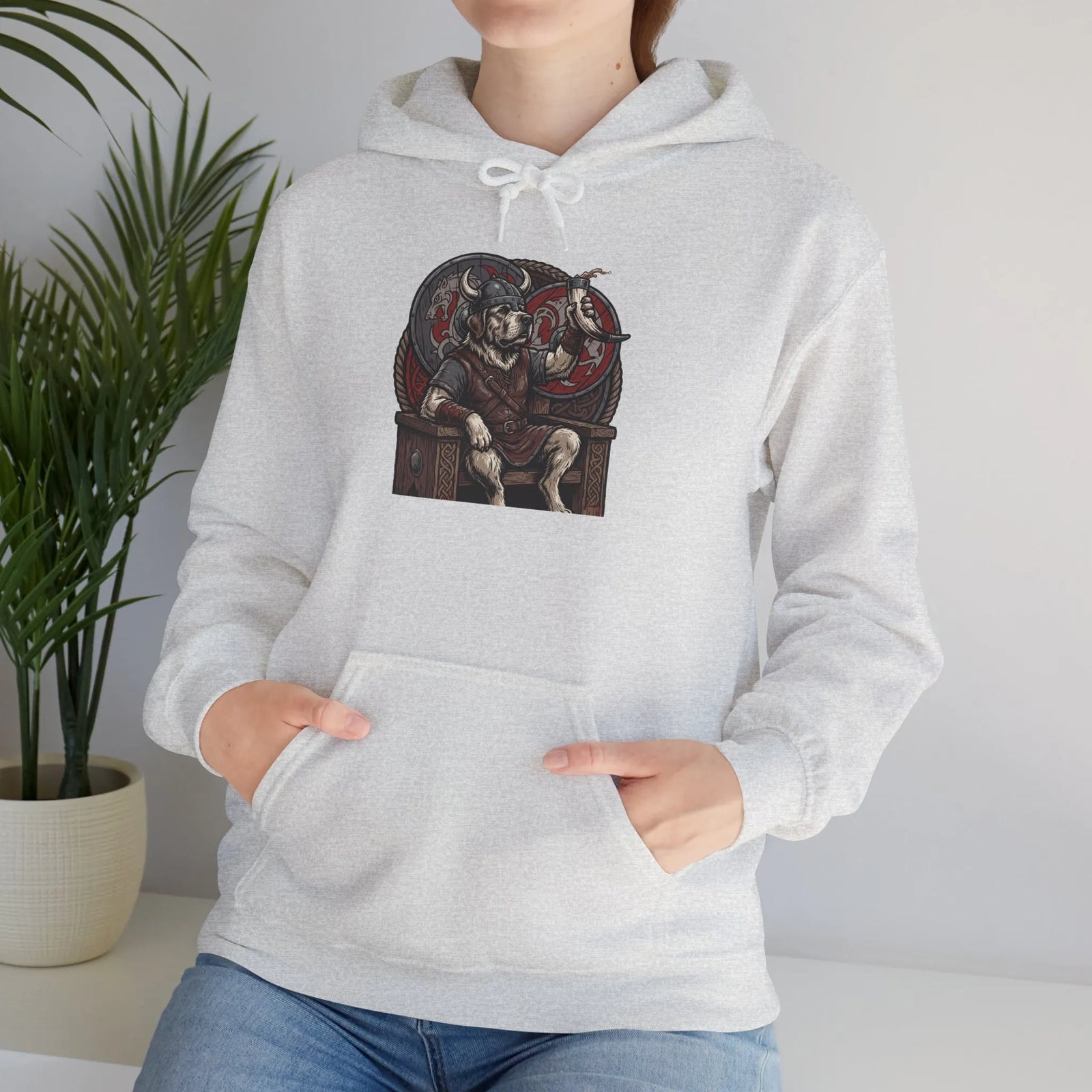 Viking Berserker Dogs Hoodie - Heavy Blend Warm Fleece Pullover - Unisex White