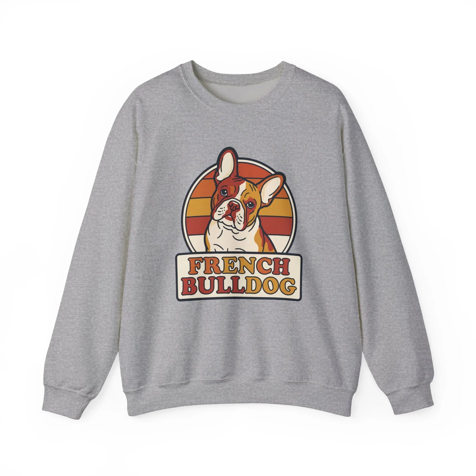 French Bulldog Retro Sunset Sweatshirt - Heavy Blend Classic Fit Crewneck - Unisex White