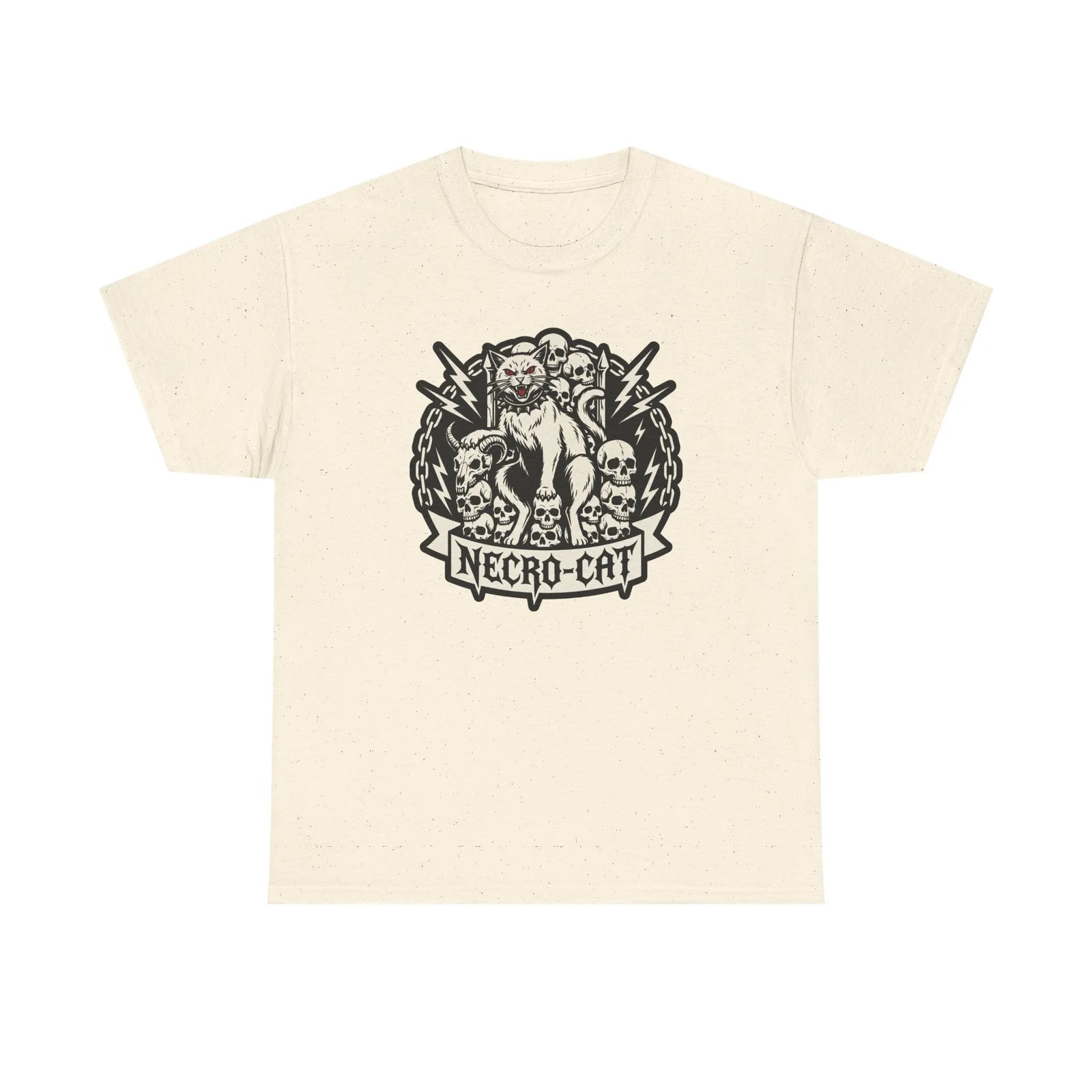 Rocker Cat Skull Throne Graphic T-Shirt - Heavy Cotton Classic Fit Tee - Unisex White