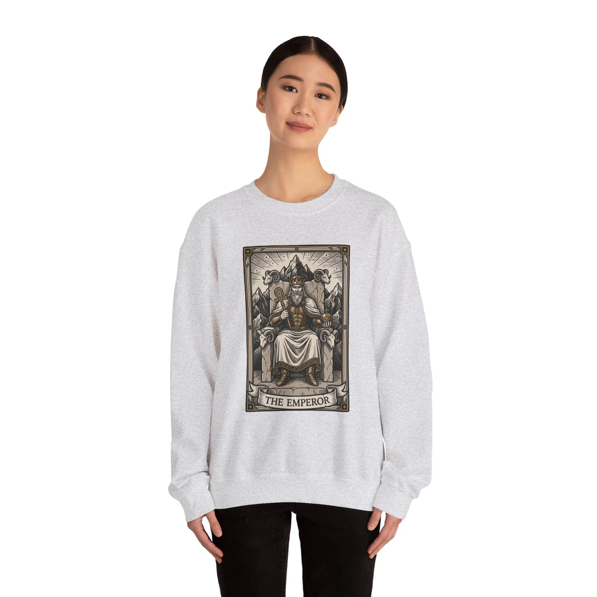 The Emperor Tarot Card Sweatshirt - Soft Durable Fleece Crewneck - Unisex White