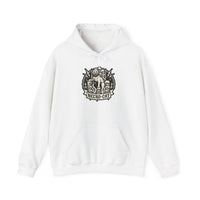 Necro-Cat Skull Throne Graphic Hoodie - Heavyweight Cotton Blend Pullover - Unisex White