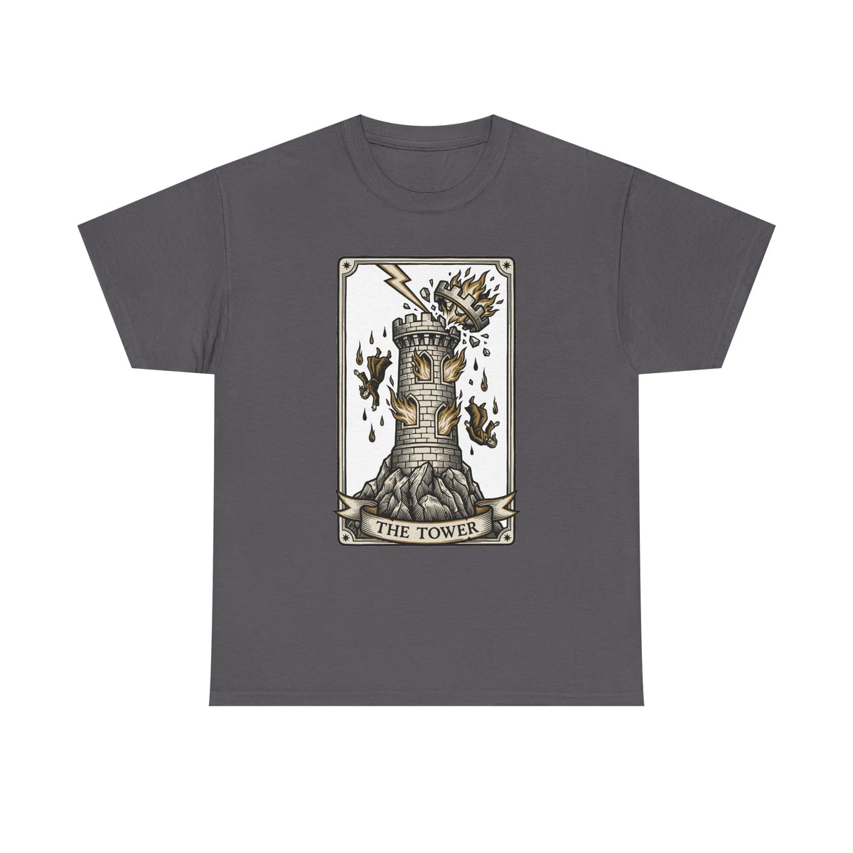 The Tower Tarot Card Graphic T-Shirt - Heavy Cotton Classic Fit Tee - Unisex White