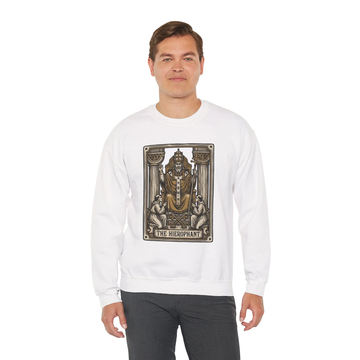 Hierophant Tarot Card Sweatshirt - Heavy Blend Crewneck Fleece - Unisex Ash
